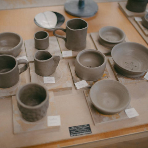 Pottery hand built and wheel thrown made by students during the pottery workshop 